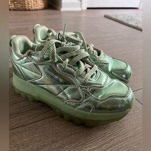 Reebok X Cardi B girls metallic green sneaker size 3Y